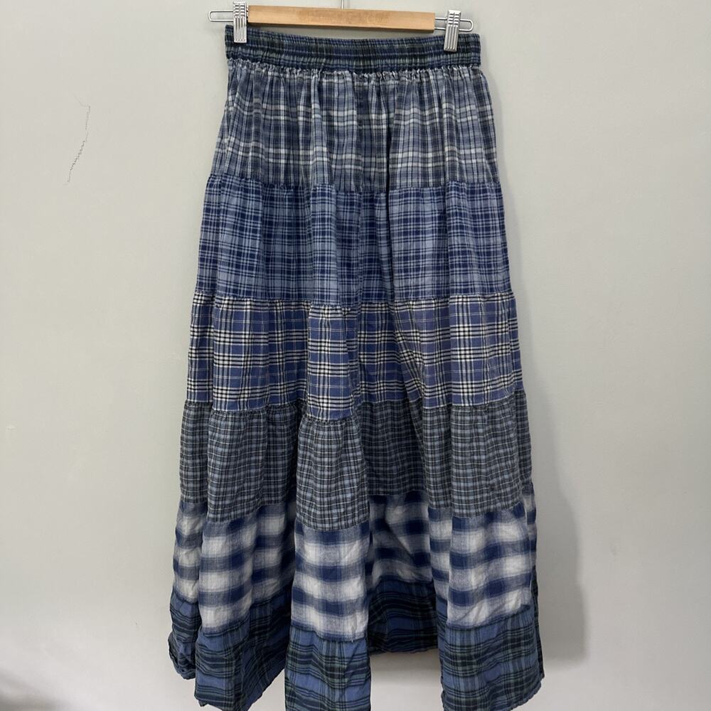 Vintage St Johns Bay Maxi Skirt Womens Medium Blue Patchwork Peasant Boho Chic - Picture 2 of 10